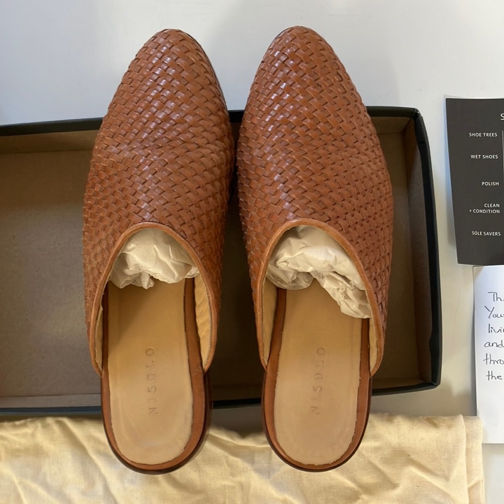 Nisolo Tan Woven Leather Mule Clogs